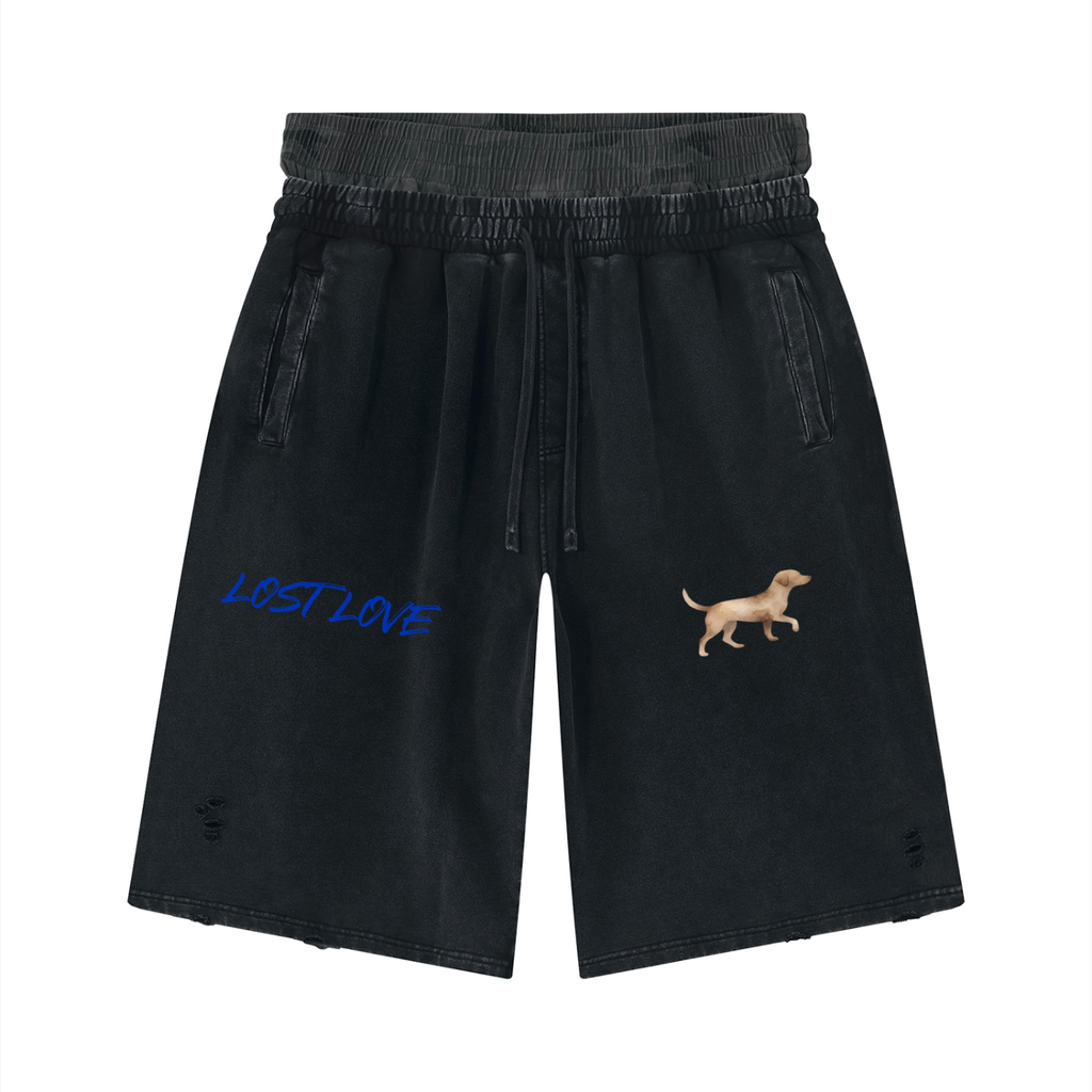 Unisex Vintage Wash Distressed Wide Leg Shorts