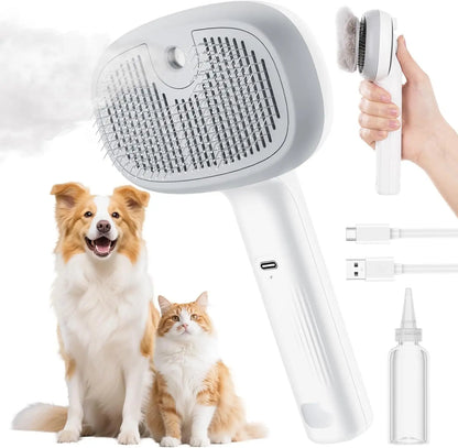 Pet Steam Grooming Brush Comb – USB Spray Hair Remover