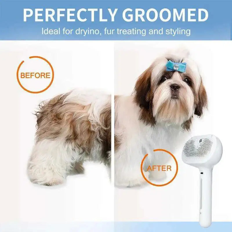 Pet Steam Grooming Brush Comb – USB Spray Hair Remover
